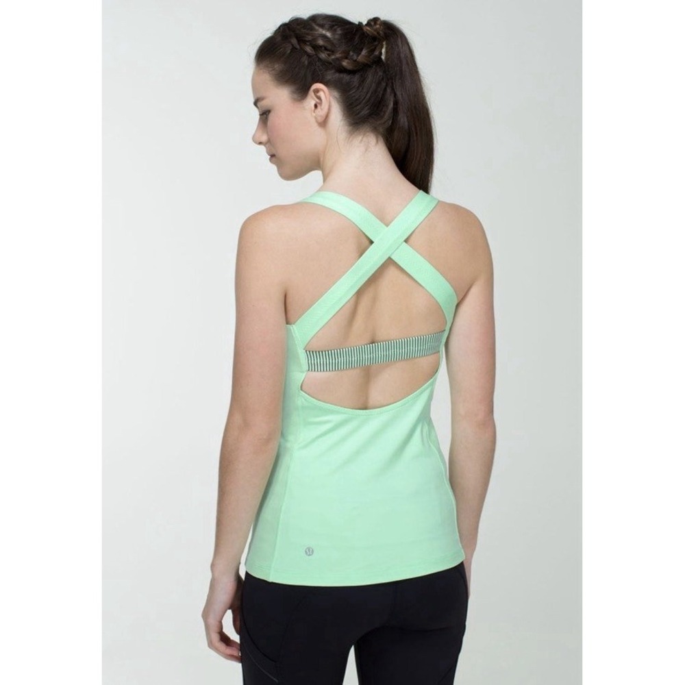 Lululemon Core Kicker Tank Fresh Teal Mini Hyper Stripe Mint Green RARE Sz 6
